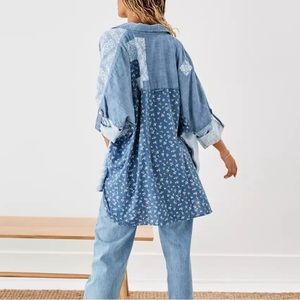 American Eagle Patchwork Button-Down Chambray Top Worn Once